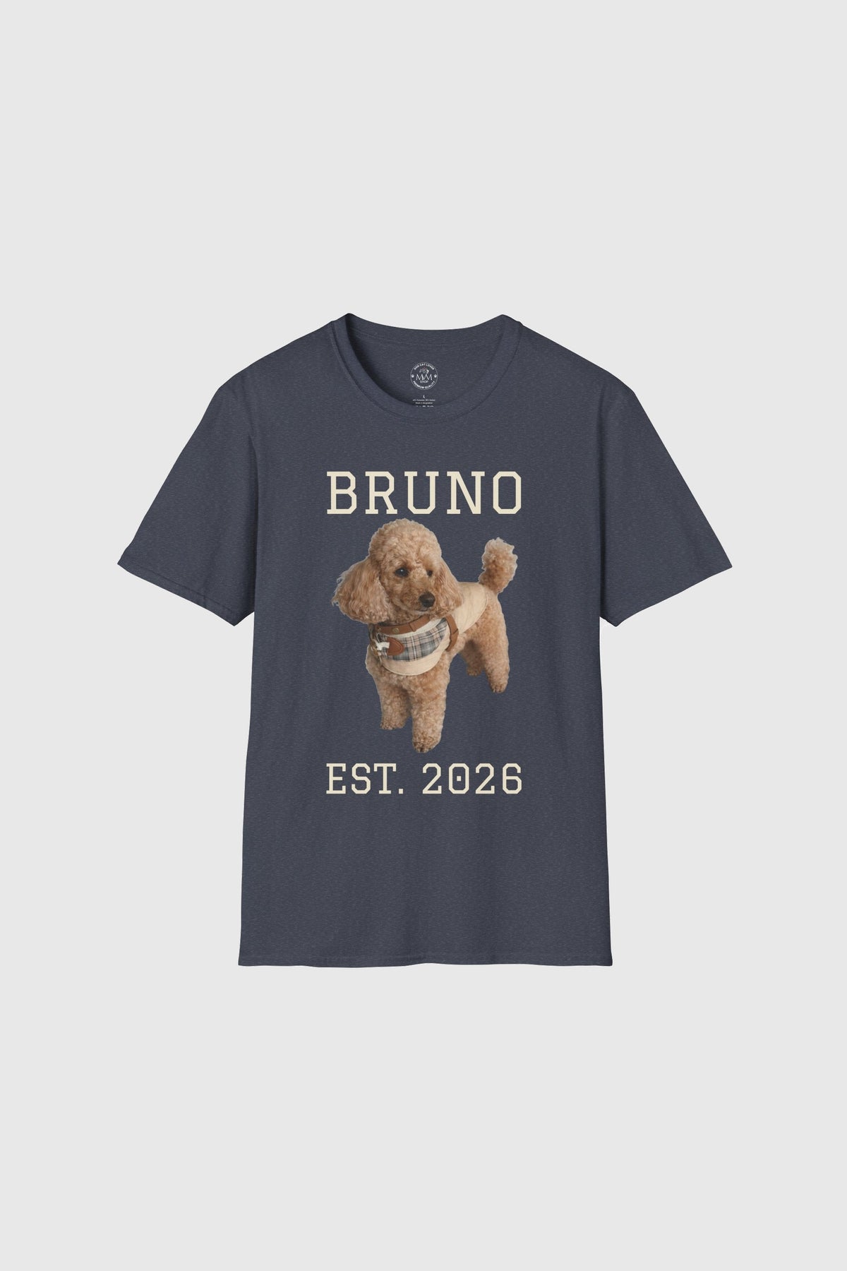 Man wearing black personalized dog t-shirt with custom name