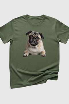 Black t-shirt with cute pug print, unisex crew neck
