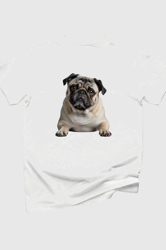 Cute pug print close-up on black t-shirt