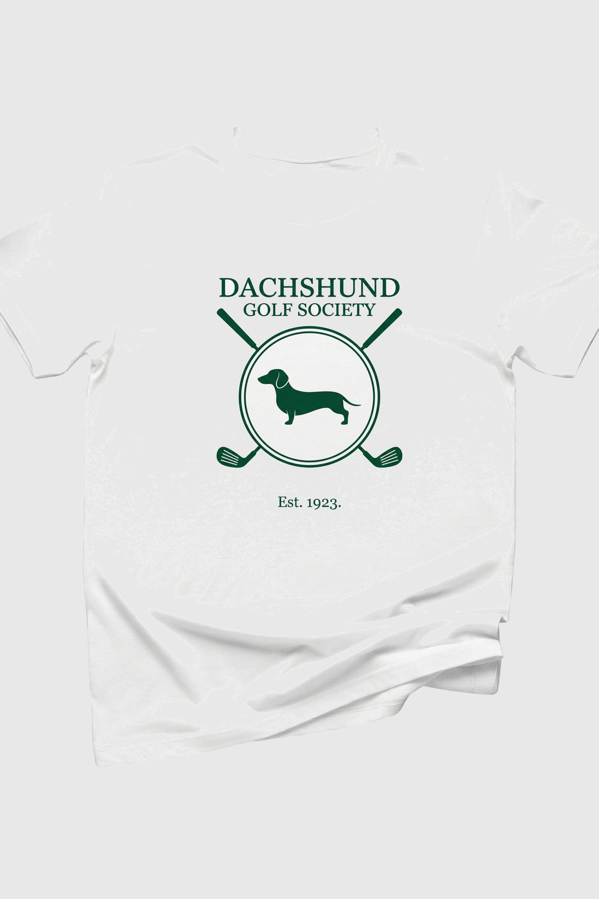 Man wearing black dachshund golf society t-shirt