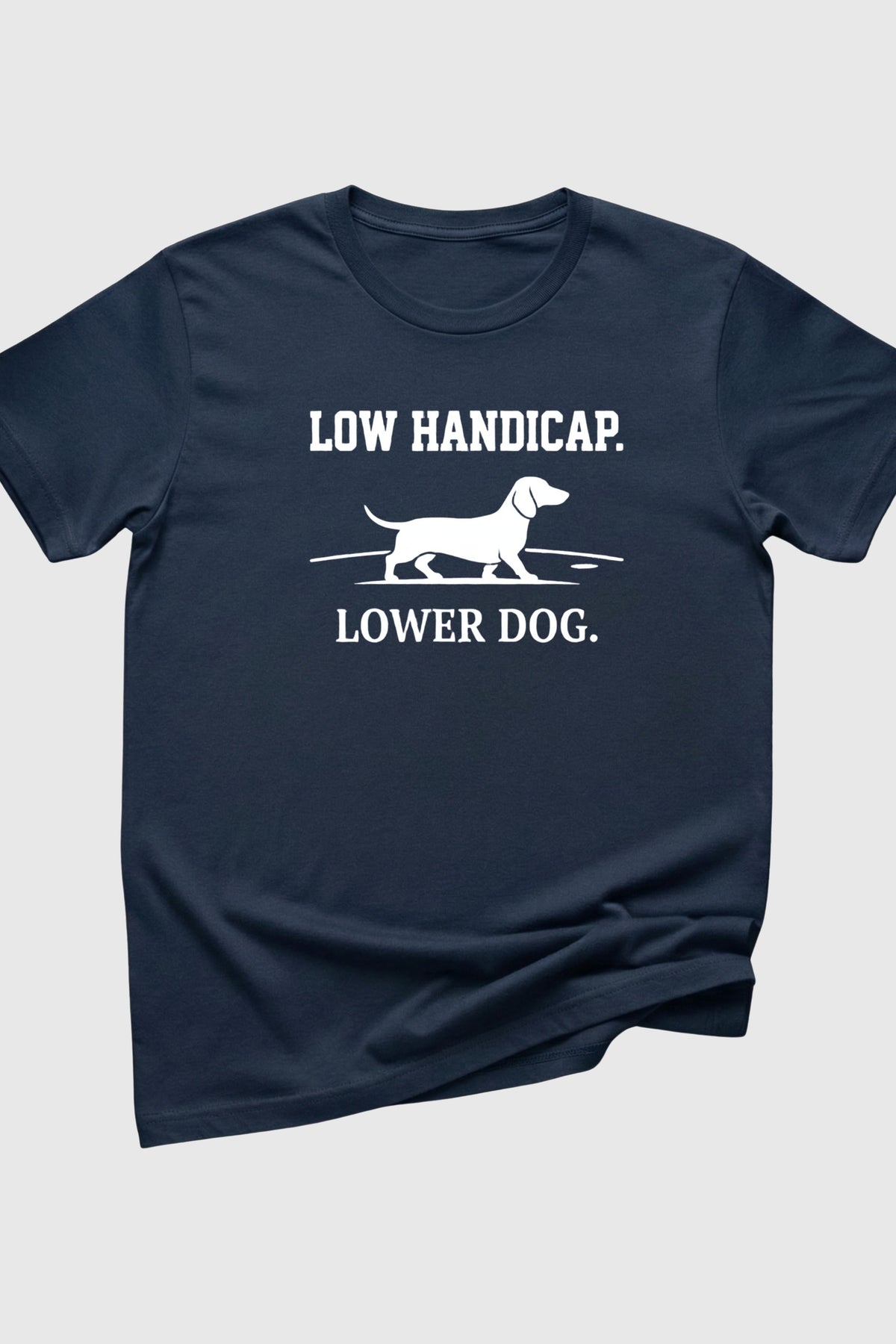 Man wearing black low handicap lower dog dachshund t-shirt