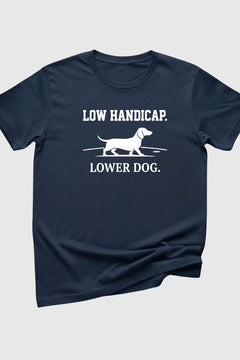 Man wearing black low handicap lower dog dachshund t-shirt