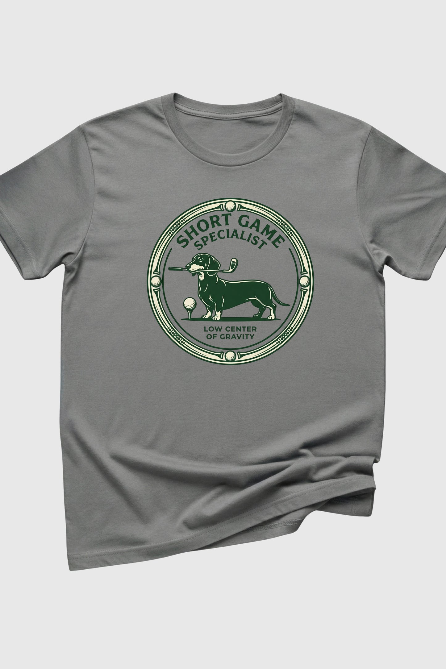 Woman wearing black short game specialist dachshund golf tee
