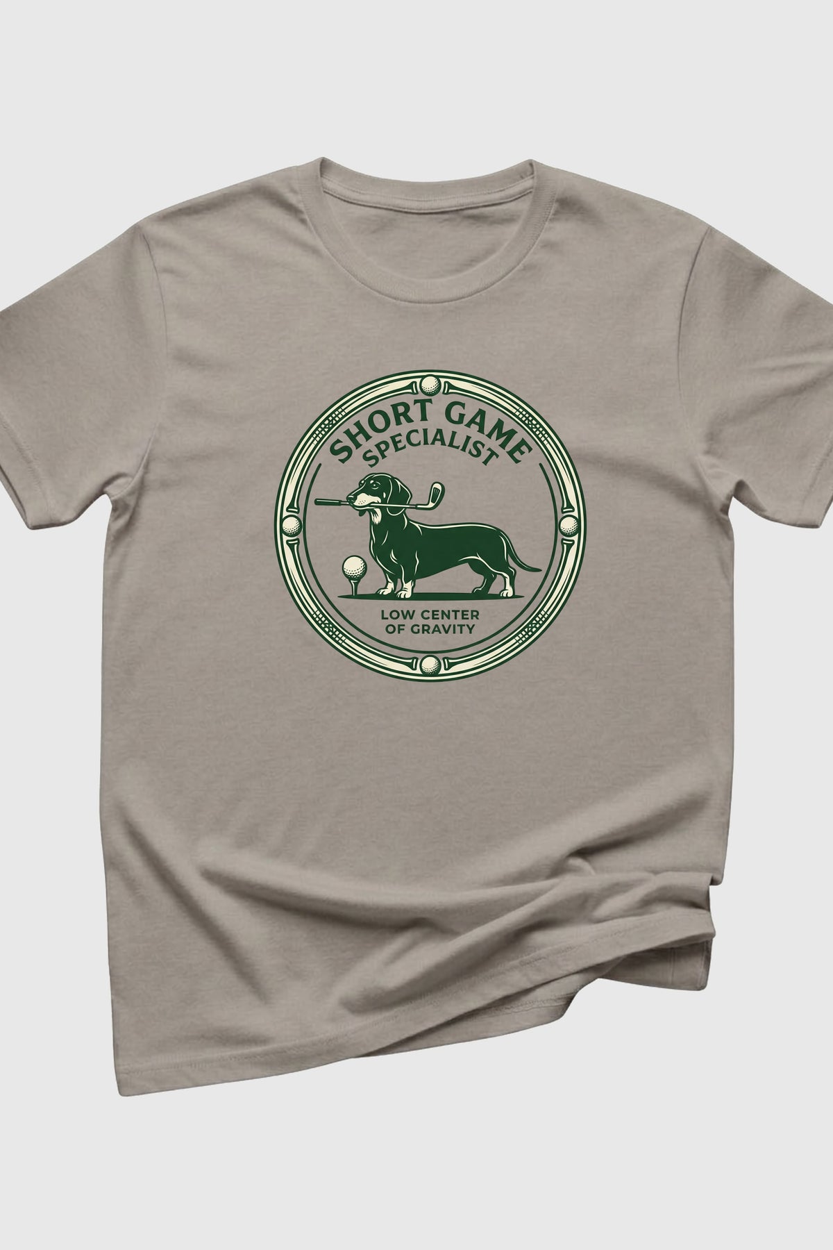 Man wearing black short game specialist dachshund t-shirt