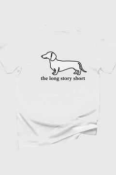 Heather gray t-shirt with dachshund the long story short print, unisex crew neck