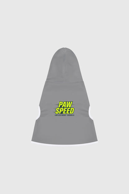 Dachshund in gray paw speed dog hoodie, side view