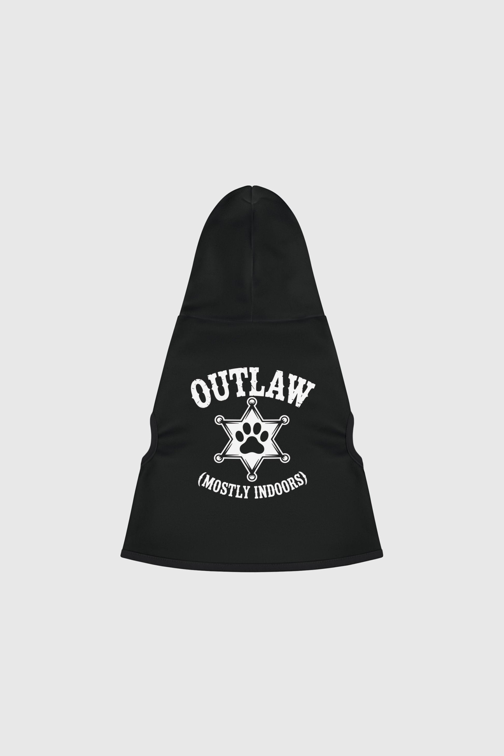 Dachshund wearing outlaw mostly indoors dog hoodie