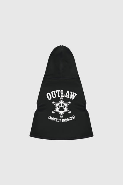 Dachshund wearing outlaw mostly indoors dog hoodie