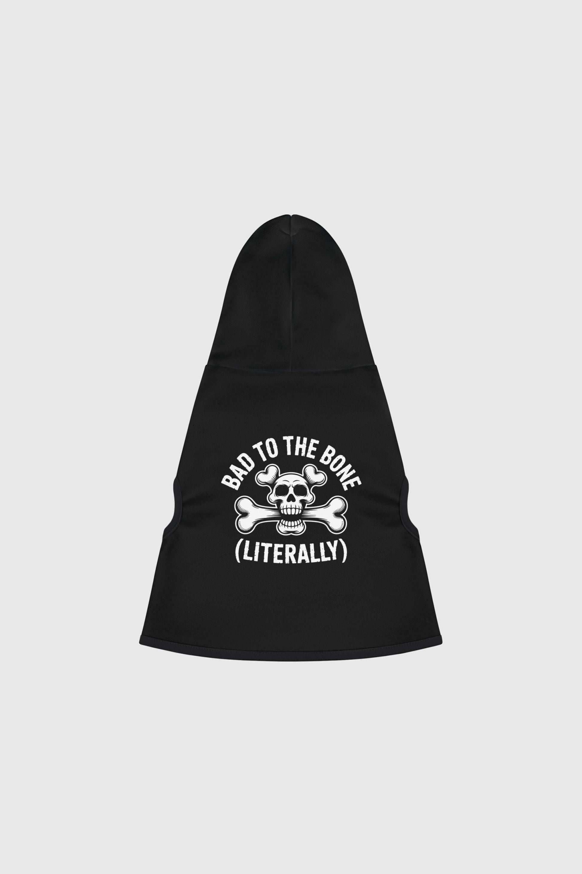 Dachshund wearing black bad to the bone dog hoodie