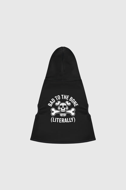 Dachshund wearing black bad to the bone dog hoodie