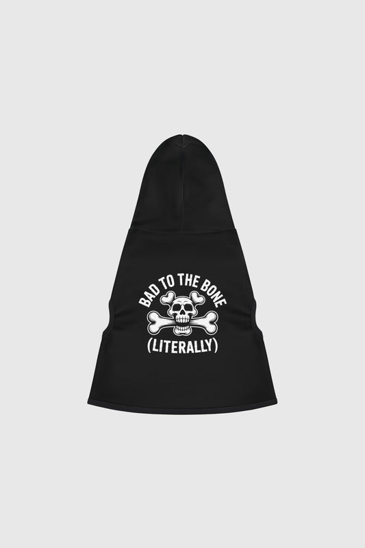 Dachshund wearing black bad to the bone dog hoodie