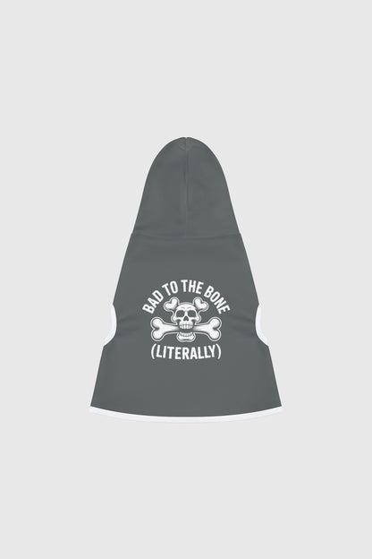 Dachshund wearing gray bad to the bone dog hoodie