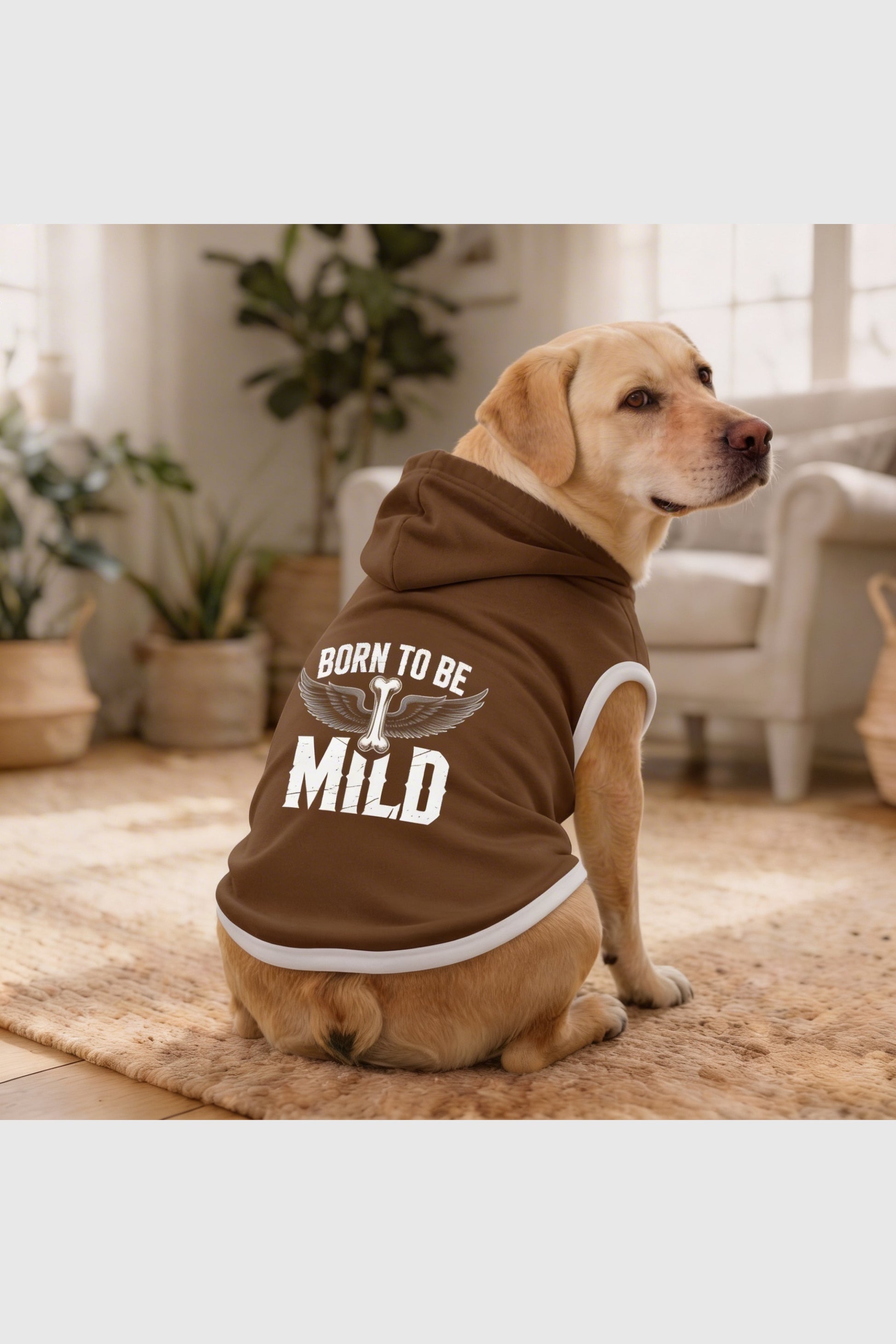 Brown dog hoodie with born to be mild print, pullover style