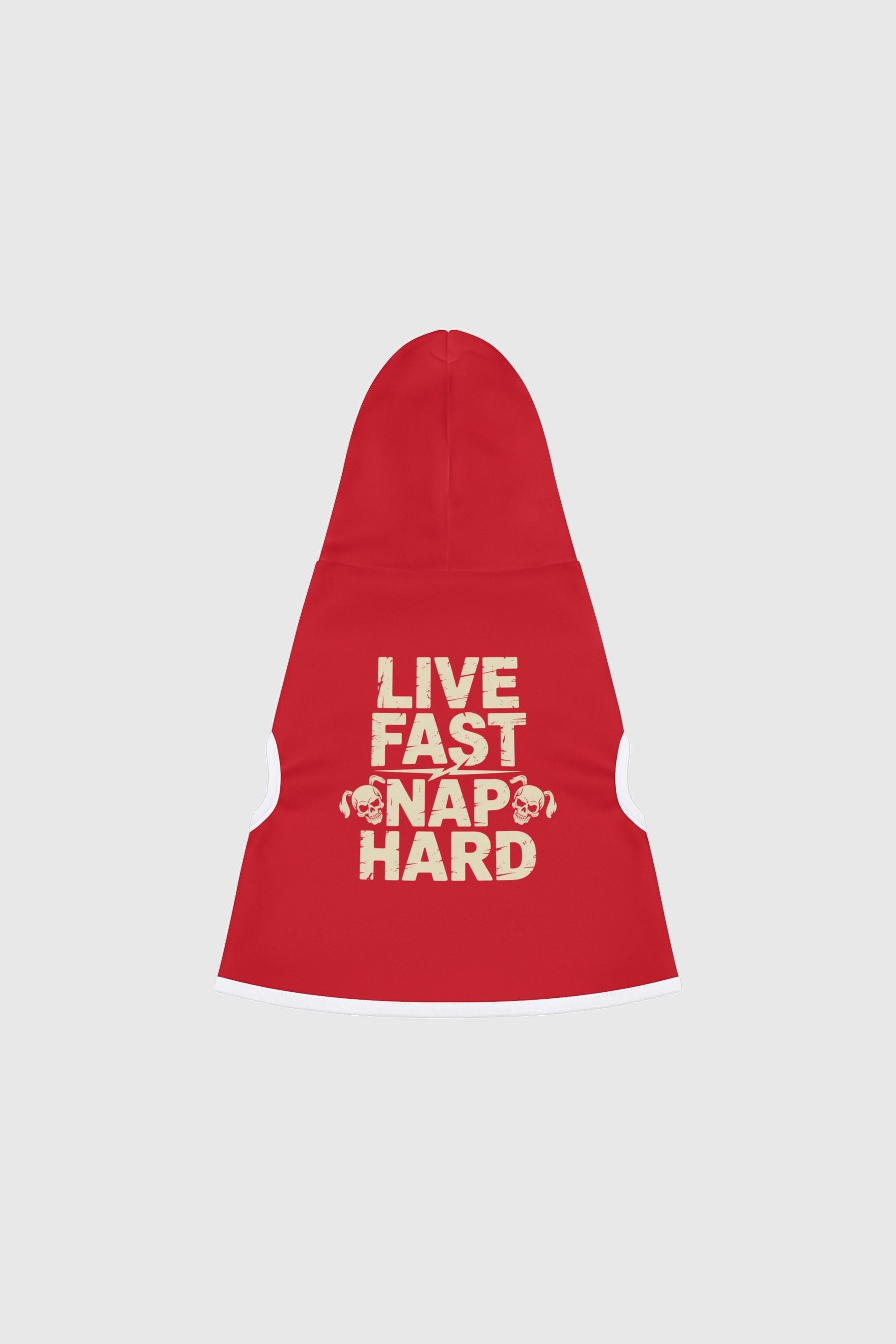 Dachshund wearing red live fast nap hard dog hoodie