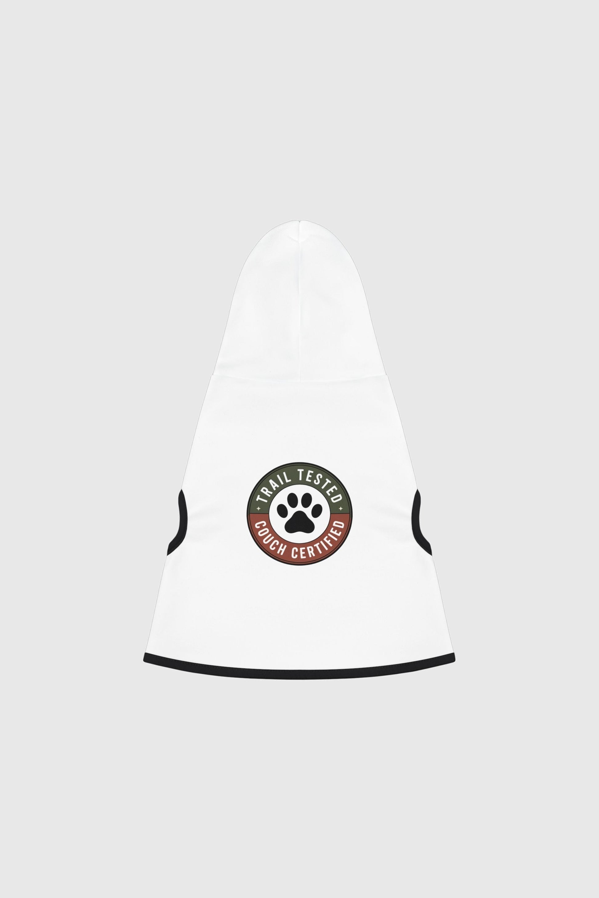 Dachshund wearing trail tested couch certified dog hoodie
