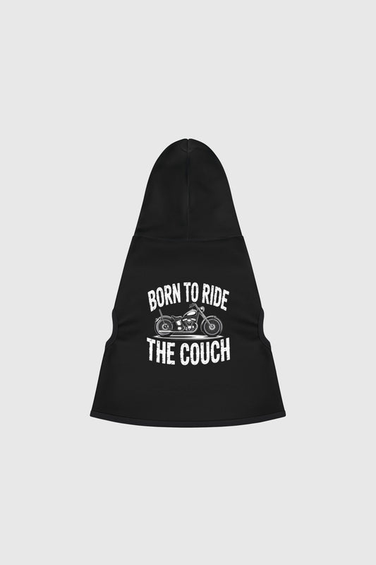 Dachshund wearing black born to ride the couch dog hoodie