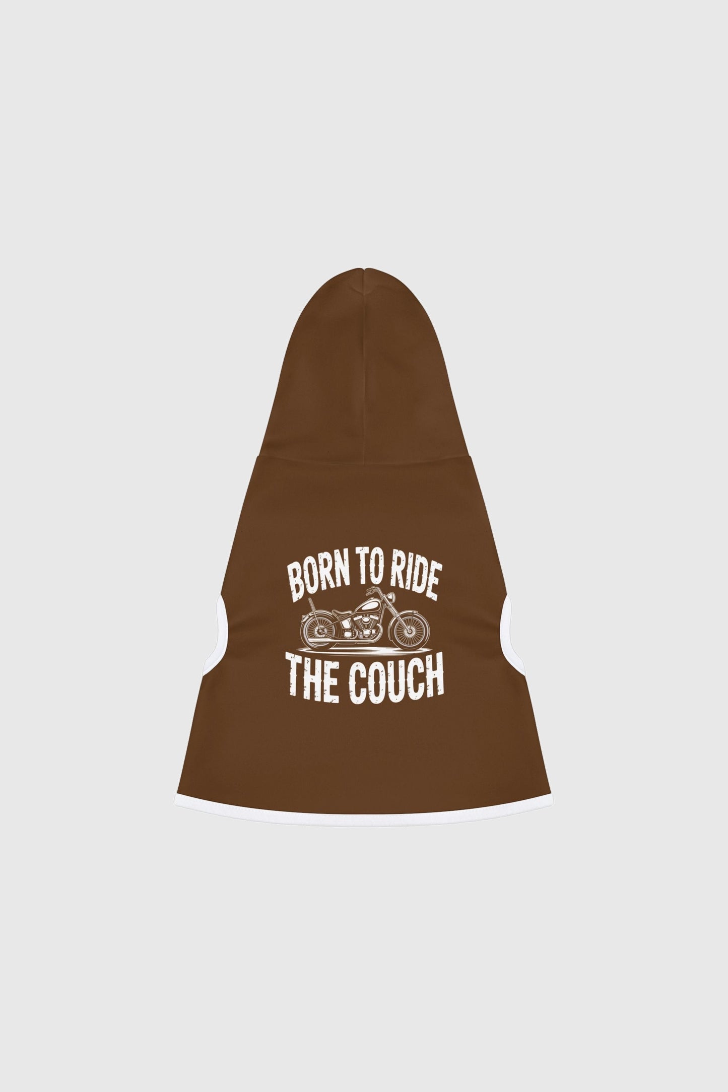 Dachshund wearing brown born to ride the couch dog hoodie