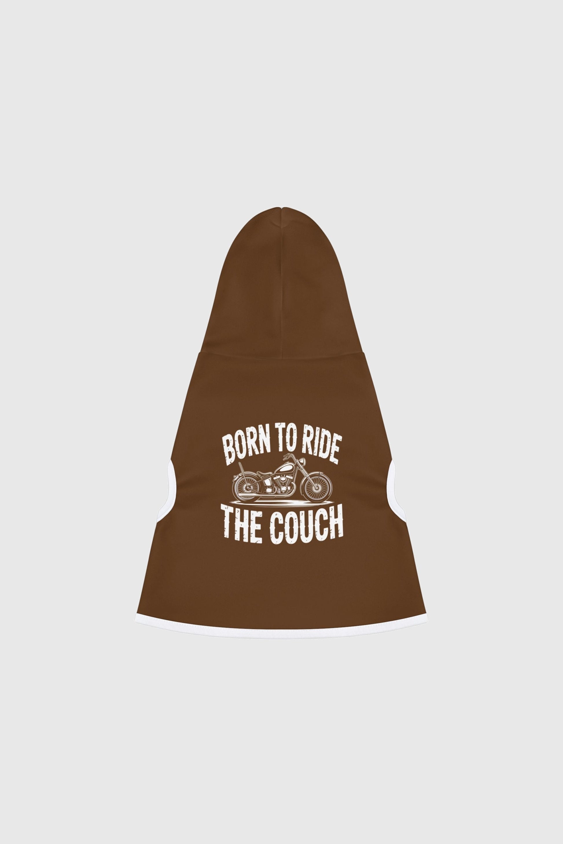 Dachshund wearing brown born to ride the couch dog hoodie