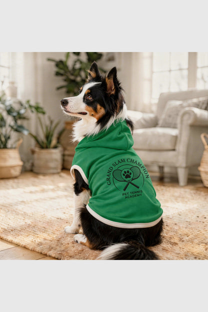 Green dog hoodie with grand slam champion print, pullover style