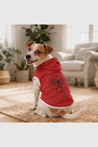 Red dog hoodie with grand slam champion print, pullover style
