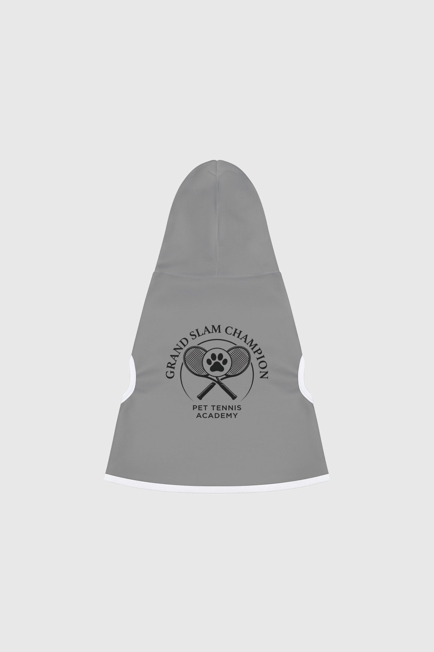 Dachshund wearing gray grand slam champion dog hoodie