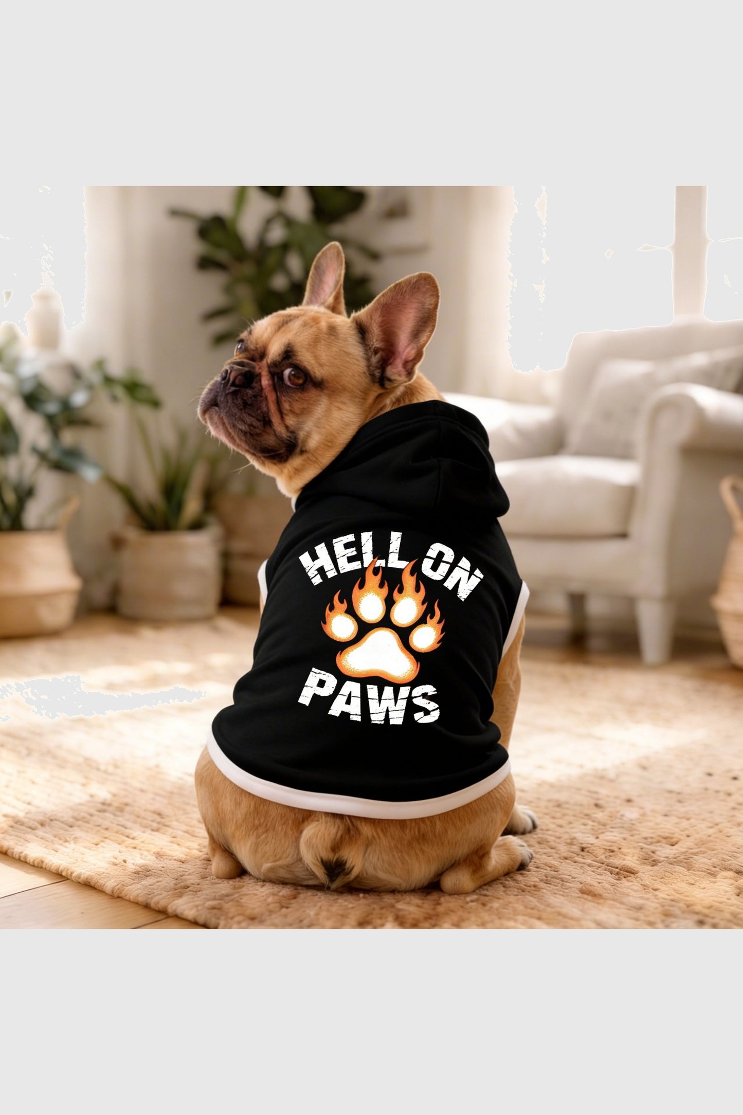 Dog hoodie with hell on paws print, pullover style