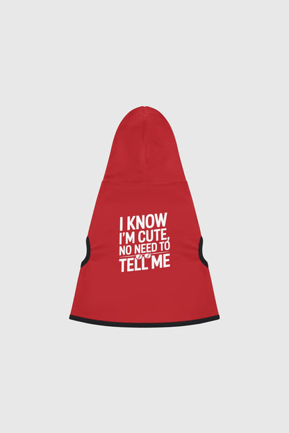 Pug in red i know i'm cute dog hoodie