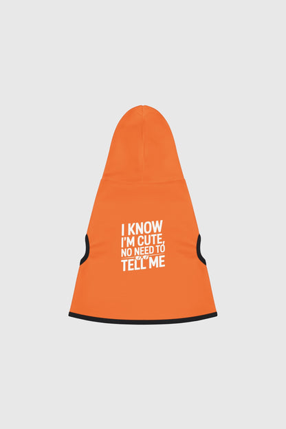 Pug in orange i know i'm cute dog hoodie