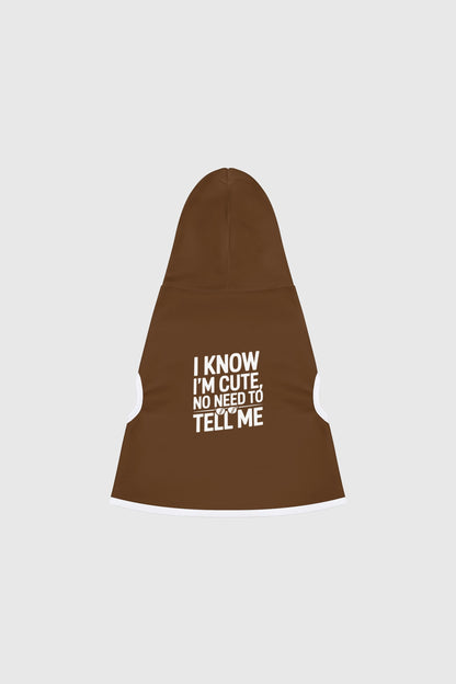Dachshund wearing brown i know i'm cute dog hoodie