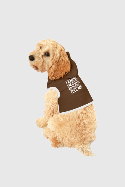 I know i'm cute print detail on brown dog hoodie