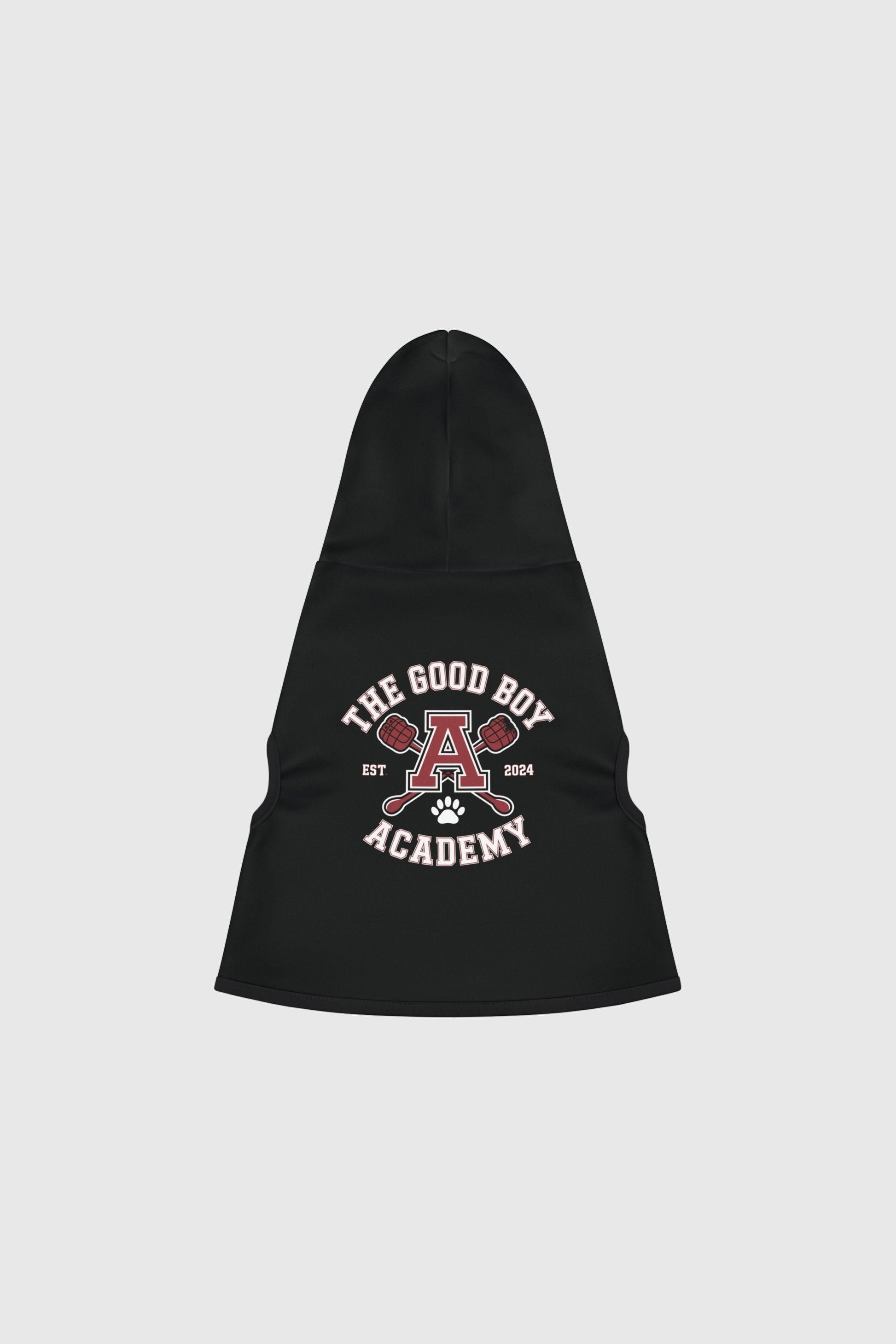 Dachshund wearing white the good boy academy dog hoodie