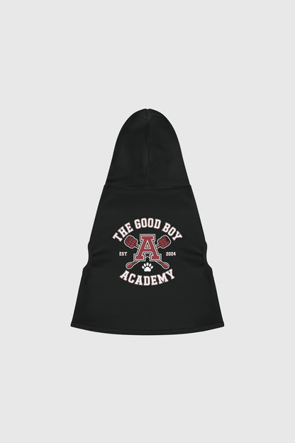 Dachshund wearing white the good boy academy dog hoodie