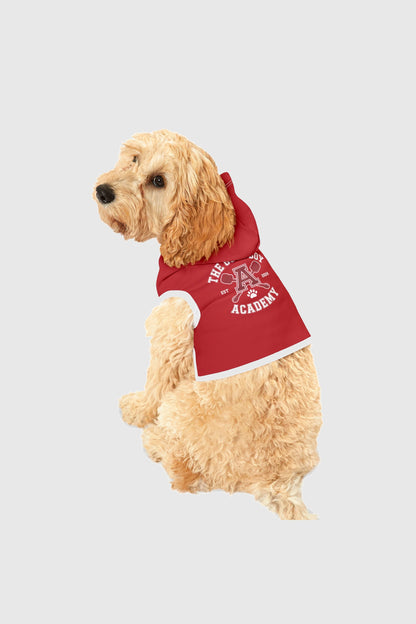 Beagle wearing red the good boy academy dog hoodie