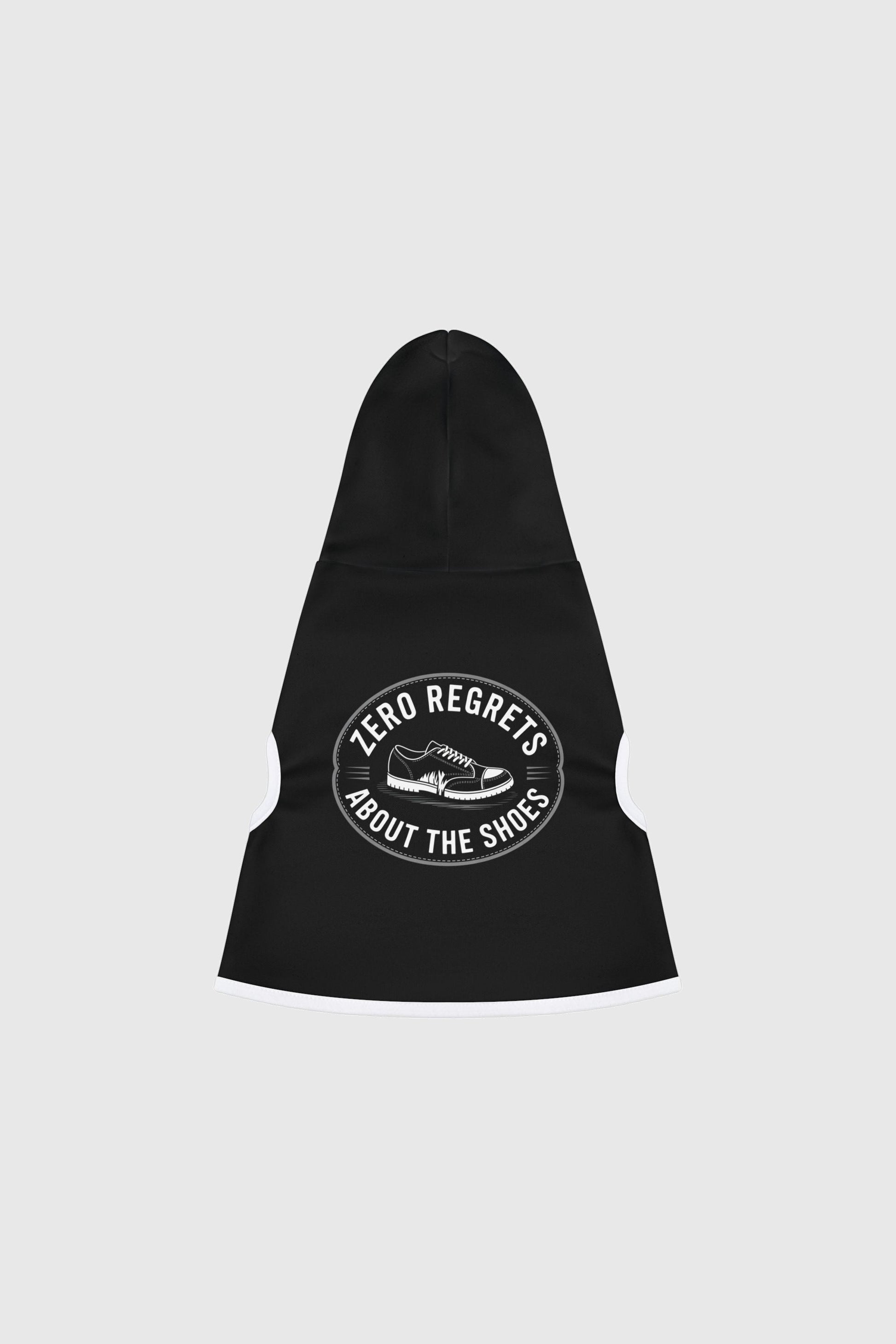 Zero regrets about the shoes print detail on black dog hoodie
