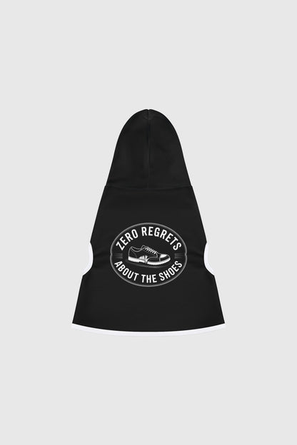 Zero regrets about the shoes print detail on black dog hoodie
