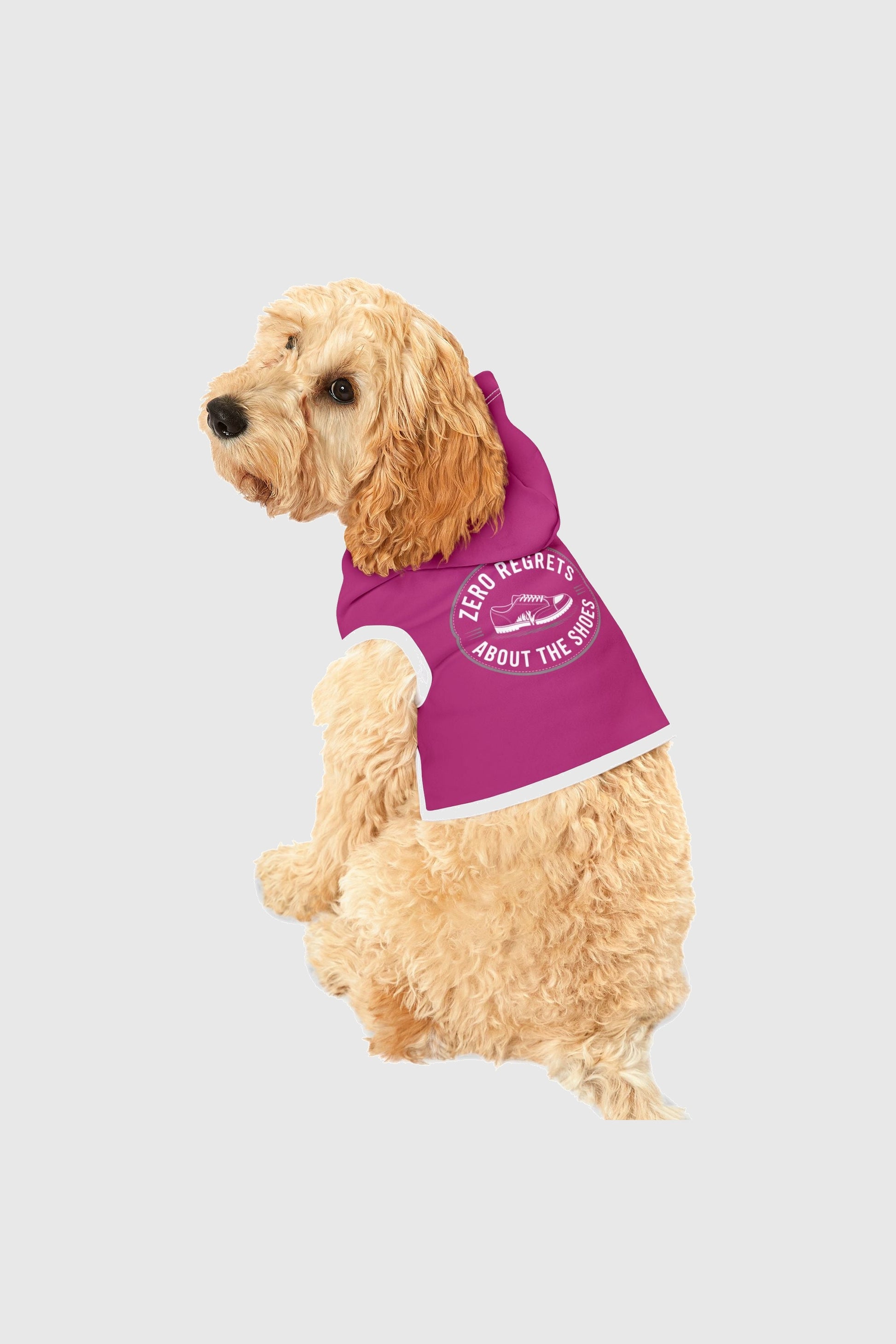 Zero regrets about the shoes print detail on pink dog hoodie