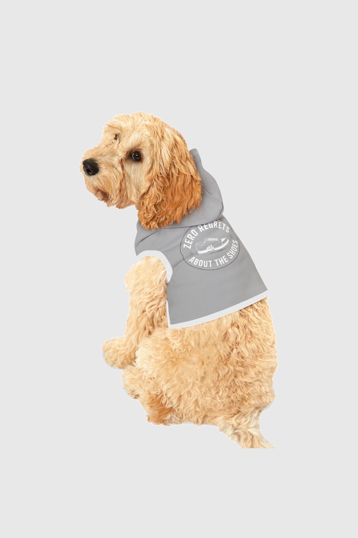 Zero regrets about the shoes print detail on heather gray dog hoodie