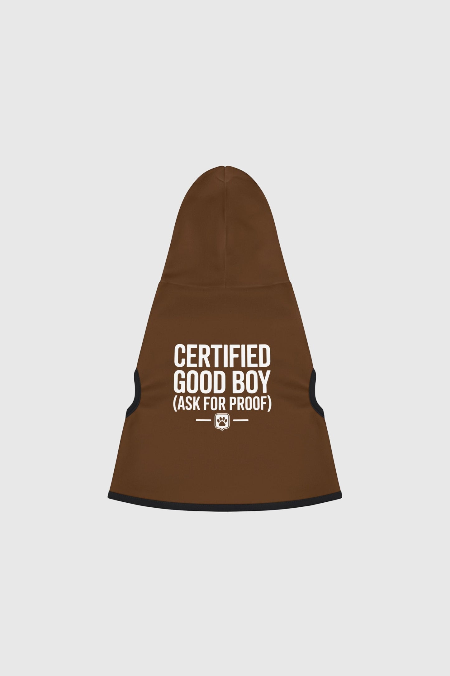 Golden retriever in brown certified good boy dog hoodie