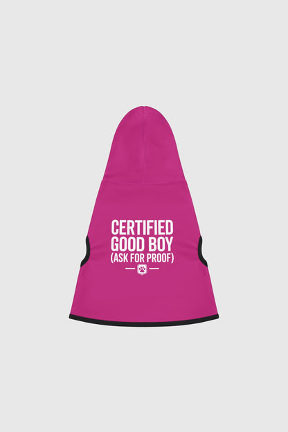 Pug in pink certified good boy dog hoodie