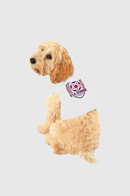 Vip striker soccer print detail on white dog hoodie