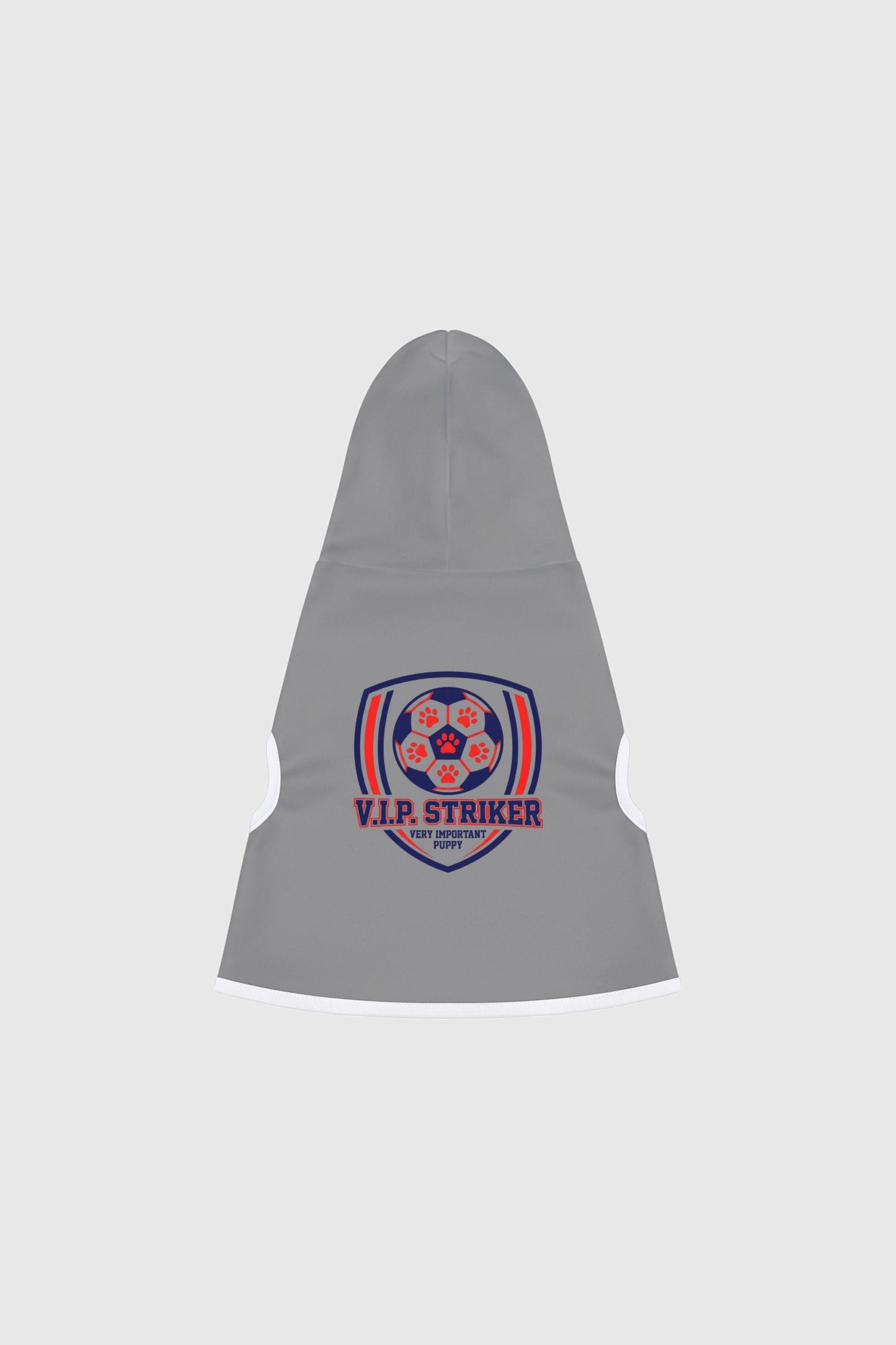 Border collie wearing light gray vip striker soccer dog hoodie