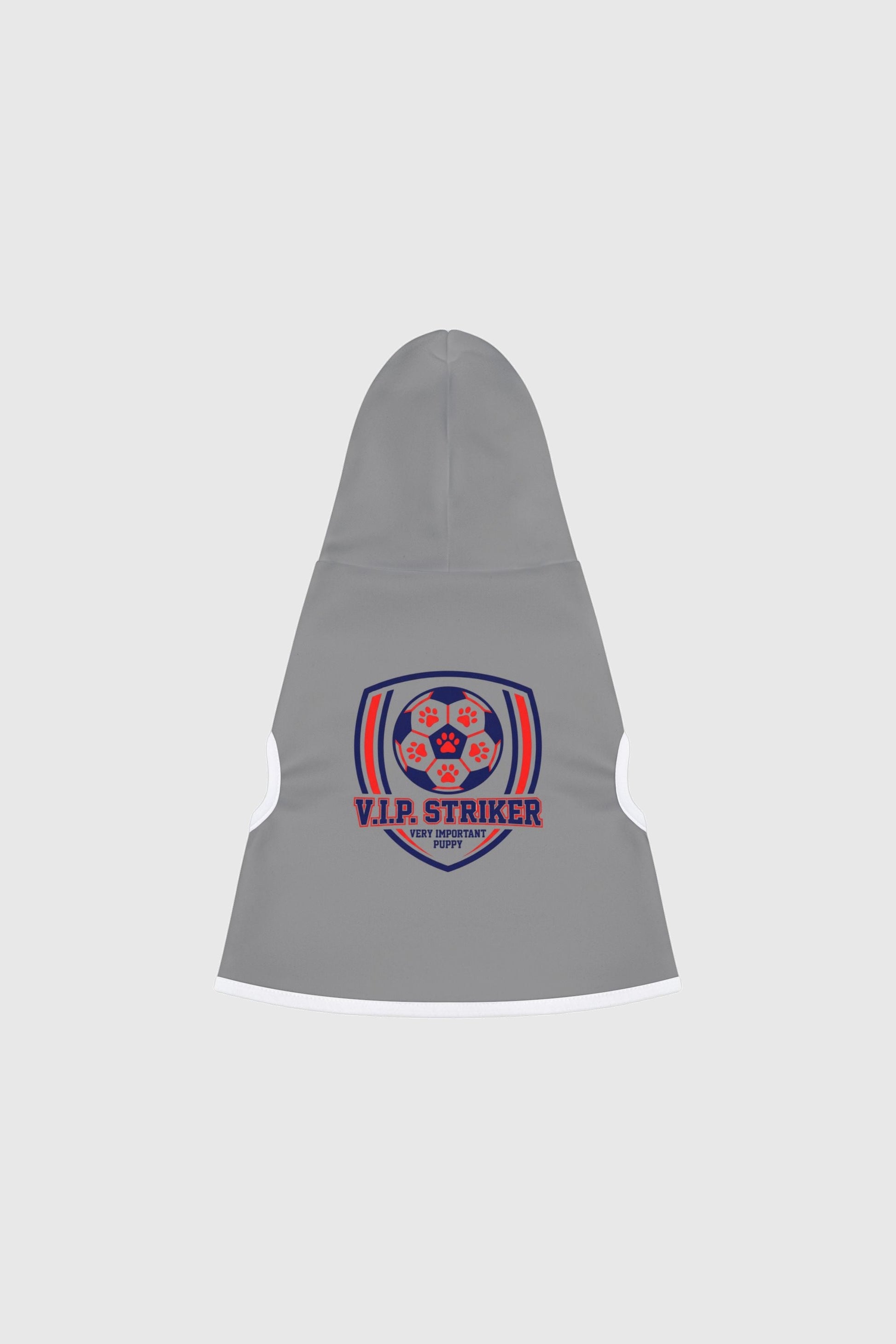 Border collie wearing light gray vip striker soccer dog hoodie