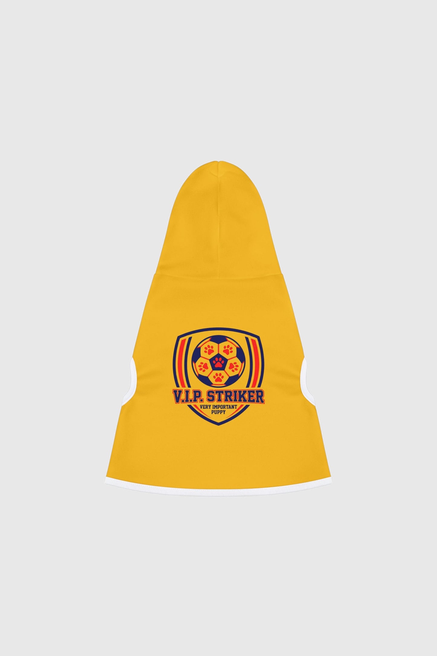Border collie wearing yellow vip striker soccer dog hoodie