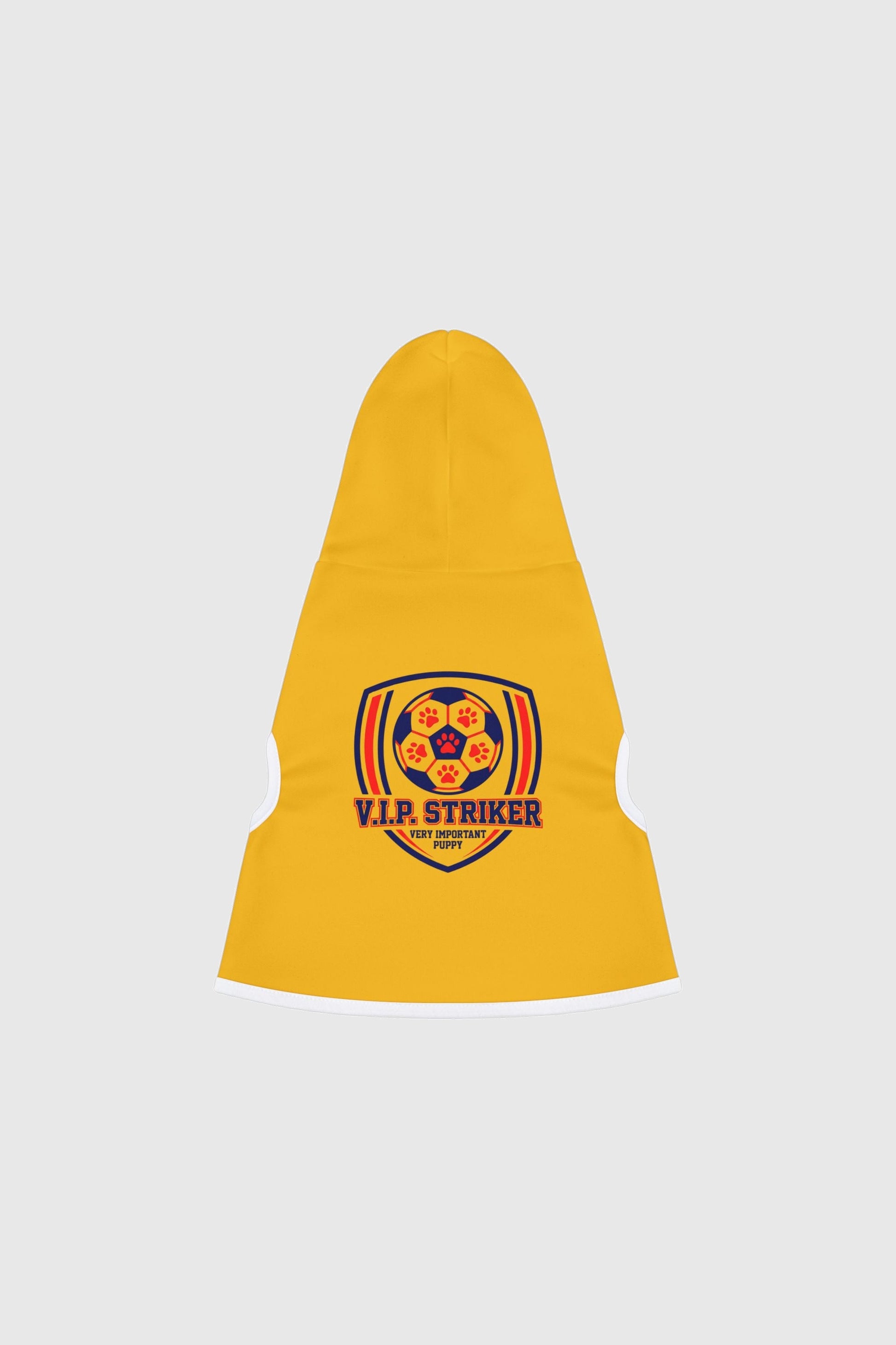 Border collie wearing yellow vip striker soccer dog hoodie