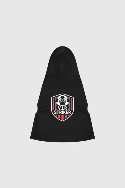 Border collie wearing black vip striker soccer dog hoodie