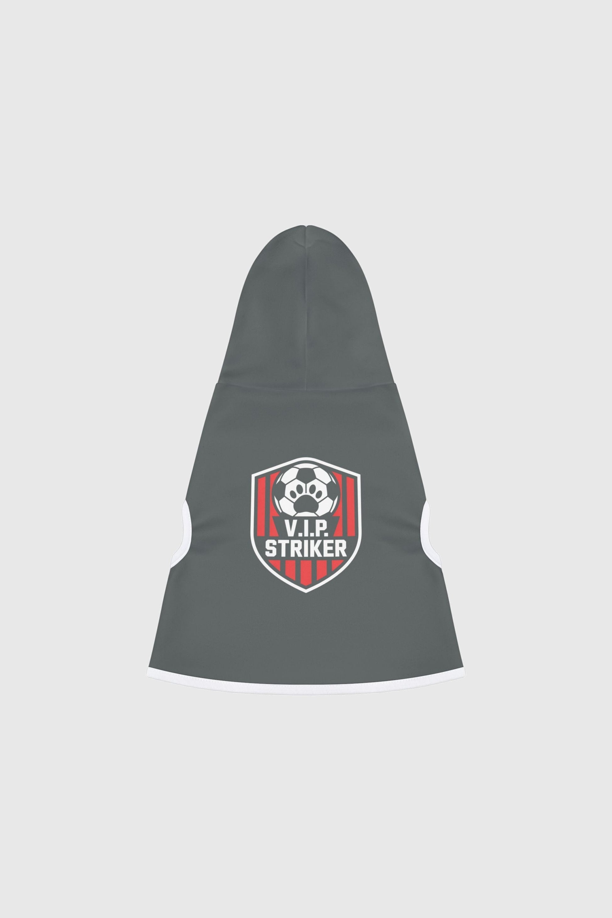 Border collie wearing dark gray vip striker soccer dog hoodie