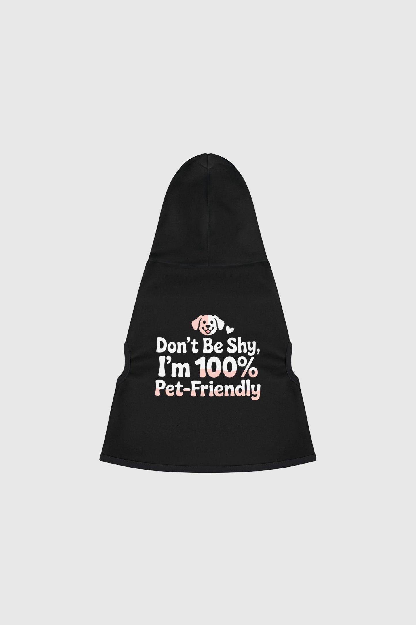 Dachshund wearing white Don't Be Shy dog hoodie