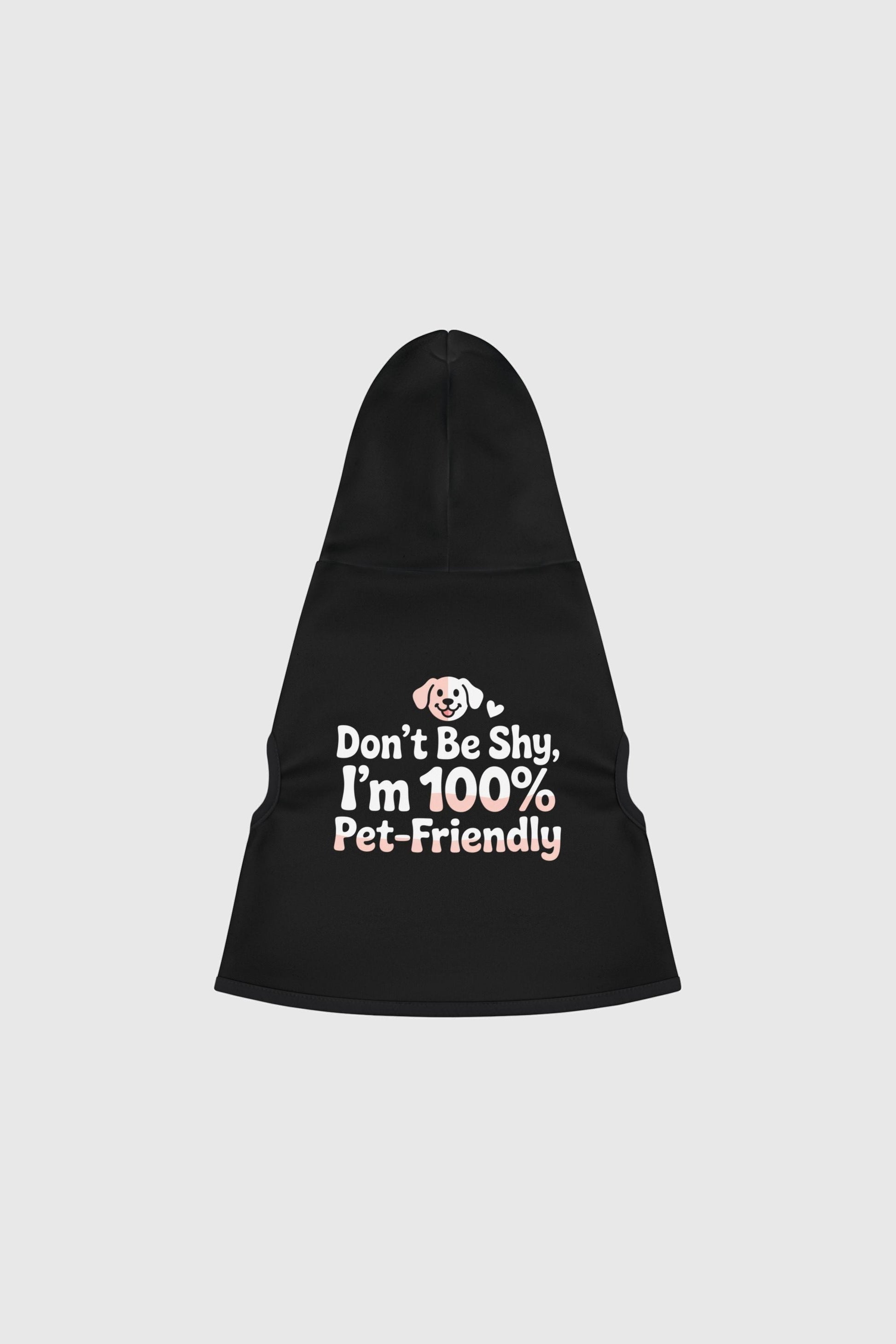 Dachshund wearing white Don't Be Shy dog hoodie