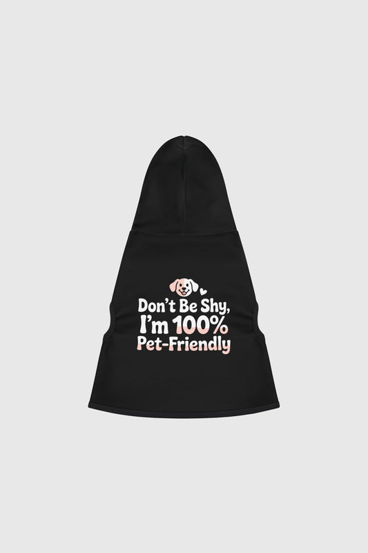 Dachshund wearing white Don't Be Shy dog hoodie