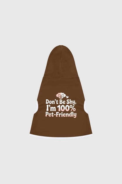 Dachshund wearing grey Don't Be Shy dog hoodie